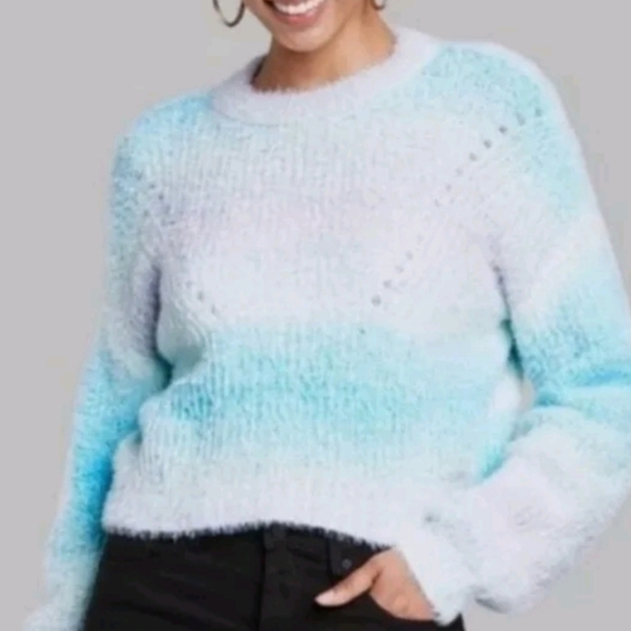 Wild Fable Ombre Blue/Gray Boxy Crop Fuzzy Sweater Size L - Picture 2 of 9